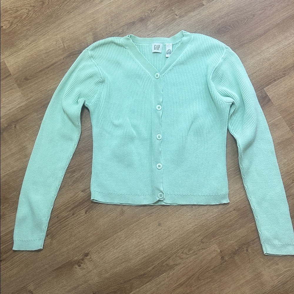 Vintage GAP Women's Mint Green Cropped‎ Cardigan Sweater